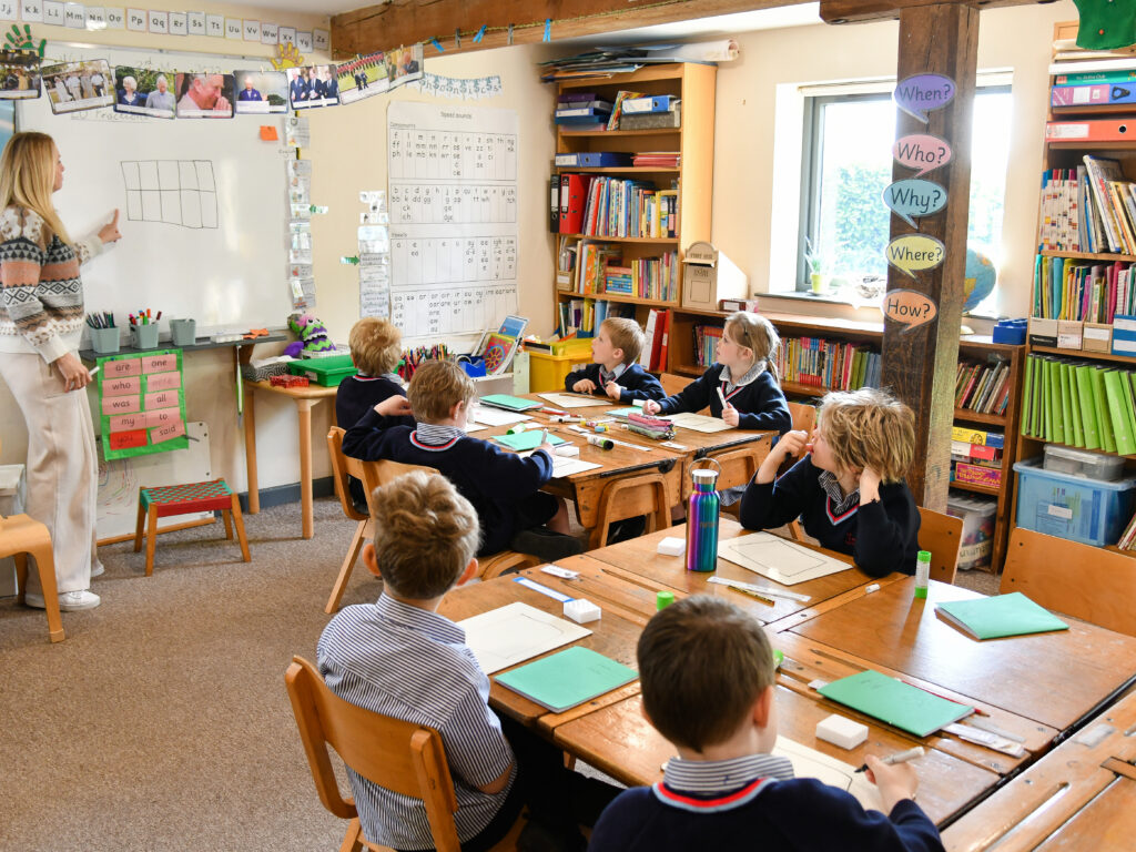 Classroom with clearly defined separate spaces for different year groups, illustrating the concept of separate classrooms in primary education.